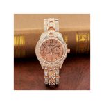Geneva Men and women Iced Stones Strap Watch - Rose Gold